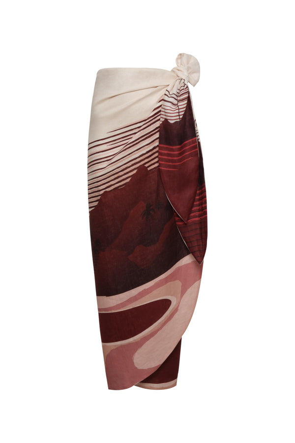 Mapara Linen Skirt / Red Tropical Landscape